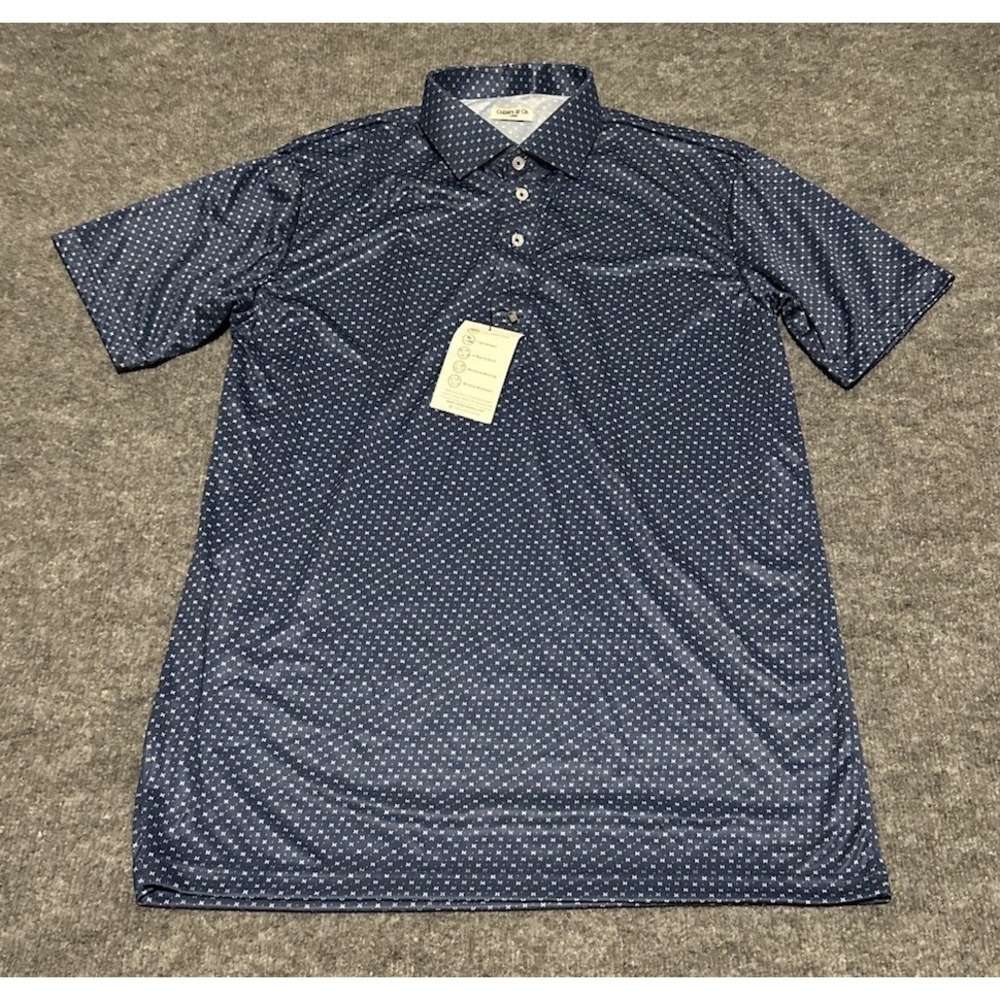 Collars & Co Men's Large Blue Geometric Dress Collar Polo 4 Way Stretch NWT